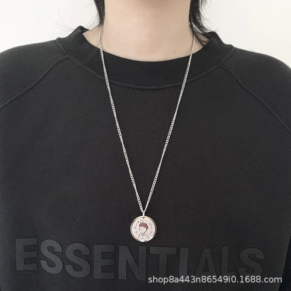 Simple Genderfree Hiphop Sweater Chain With Little Prince Cartoon Character Pendant In Japanese Titanium Steel