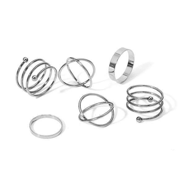 Simple Geometic Alloy Ring 7 Pieces Set