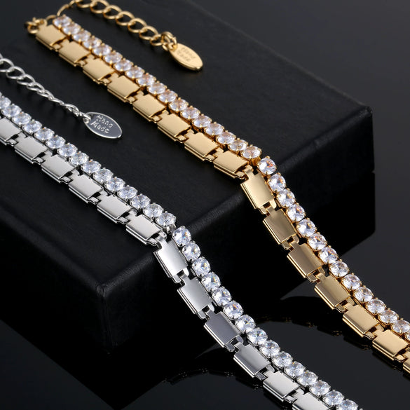 Simple Geometric Alloy Bracelet With Precious Stone Inlay Ice Gold And Silver Fashion Unisex Jewelry