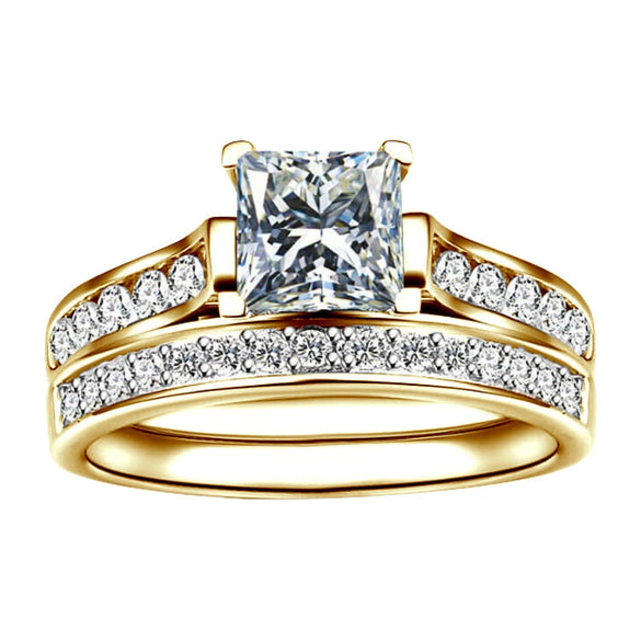 Simple Geometric Alloy Couple Ring Set With Electroplated Finish Unisex Zircon Inlay Rings For Men And Women Jewelry