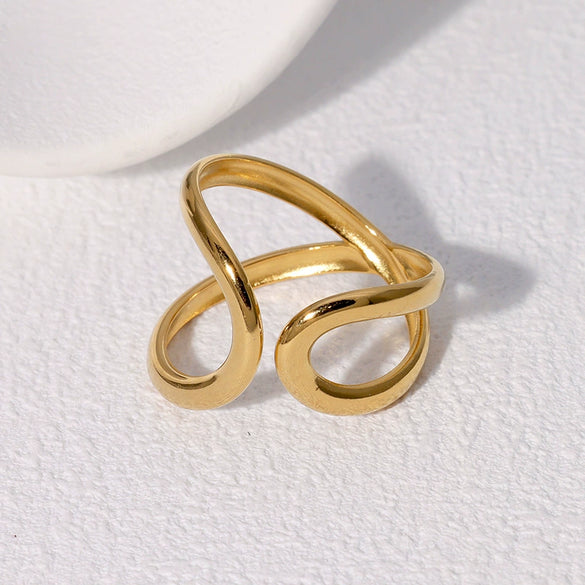 Simple Geometric Asymmetric Open Stainless Steel Ring In Minimalist Cold Style With Gold Plated Electroplating For Women