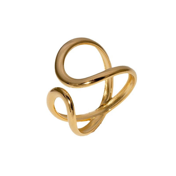 Simple Geometric Asymmetric Open Stainless Steel Ring In Minimalist Cold Style With Gold Plated Electroplating For Women