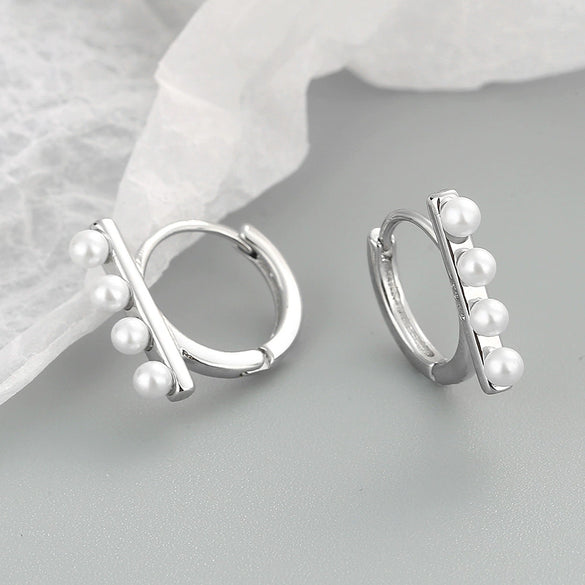 Simple Geometric Beaded Circle Earrings In Electroplated 925 Sterling Silver Fashion Ear Buckle Earrings For Women