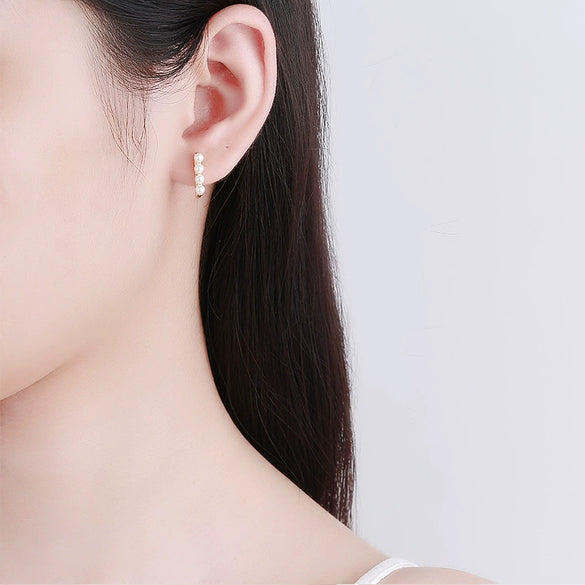 Simple Geometric Beaded Circle Earrings In Electroplated 925 Sterling Silver Fashion Ear Buckle Earrings For Women