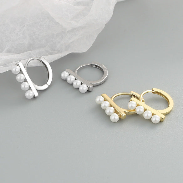 Simple Geometric Beaded Circle Earrings In Electroplated 925 Sterling Silver Fashion Ear Buckle Earrings For Women