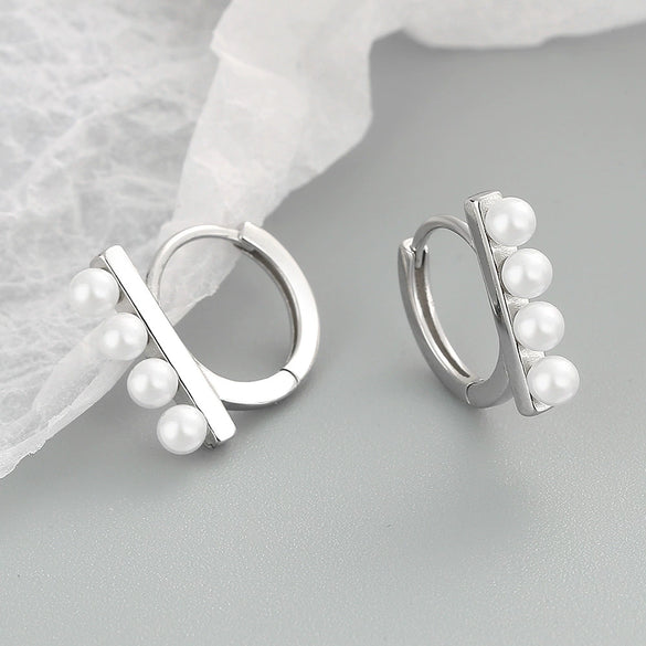 Simple Geometric Beaded Circle Earrings In Electroplated 925 Sterling Silver Fashion Ear Buckle Earrings For Women