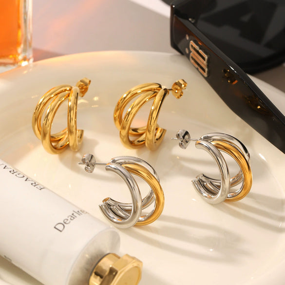 Simple Geometric C Shaped Line Women's Earrings In Titanium Steel Stainless Steel With Electroplating And Vacuum Plating