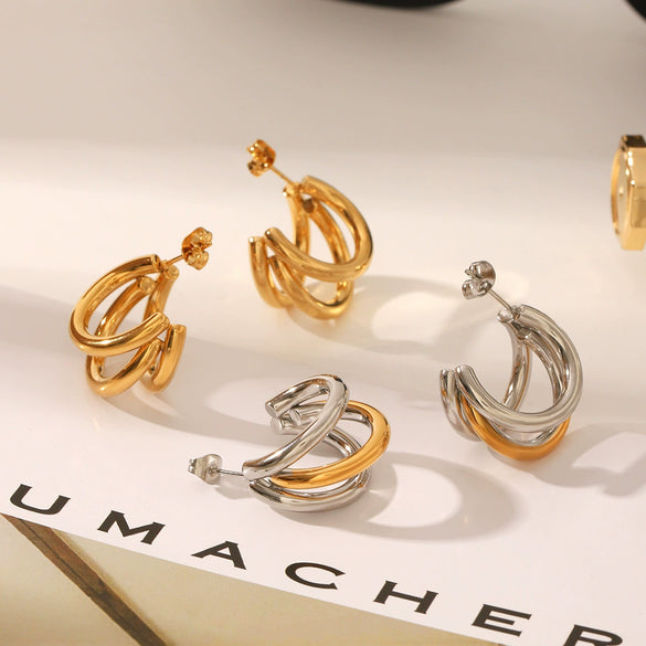 Simple Geometric C Shaped Line Women's Earrings In Titanium Steel Stainless Steel With Electroplating And Vacuum Plating