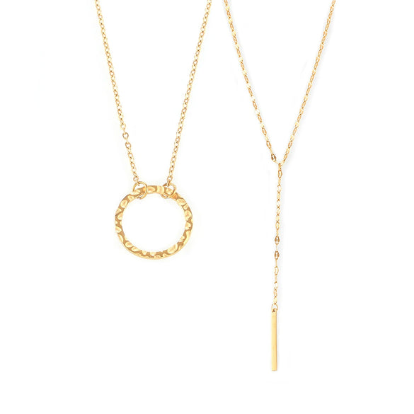 Simple Geometric Element Yshaped Tassel Ring Pendant Stackable Cold Style Titanium Steel Goldplated Neck Chain For Women