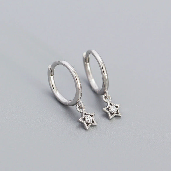 Simple Geometric Fivepointed Star Diamond Ear Buckle S925 Silver Electroplated Women's Earrings