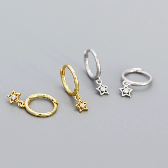 Simple Geometric Fivepointed Star Diamond Ear Buckle S925 Silver Electroplated Women's Earrings