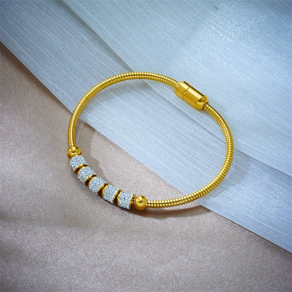 Simple Geometric Full Diamond Spacer Beaded Titanium Steel Magnet Buckle Heavy Metal Jewelry Bracelet With Electroplating