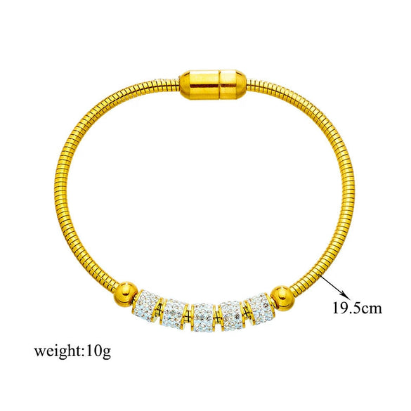 Simple Geometric Full Diamond Spacer Beaded Titanium Steel Magnet Buckle Heavy Metal Jewelry Bracelet With Electroplating