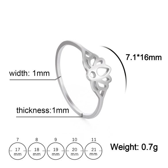 Simple Geometric Hollow Lotus Stainless Steel Ring With Polished Gold Tone Finish