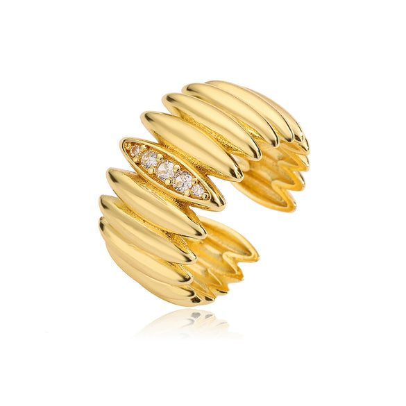 Simple Geometric Opening Ring For Women Copper 18K Gold Plated Zircon