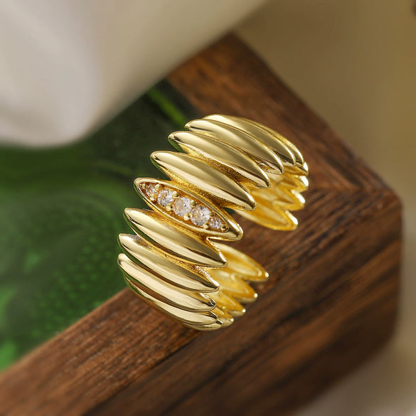 Simple Geometric Opening Ring For Women Copper 18K Gold Plated Zircon