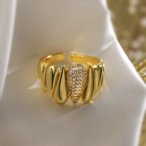 Simple Geometric Opening Ring For Women Copper 18K Gold Plated Zircon