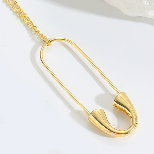 Simple Geometric Pattern Copper Mixed Gemstone Setting Electroplated Pendant Necklace For Women