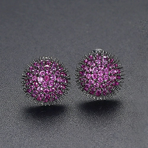 Simple Geometric Pointed Crystal Stud Earrings With Micro Inlaid Zircon Electroplated Copper Spherical Ear Jewelry