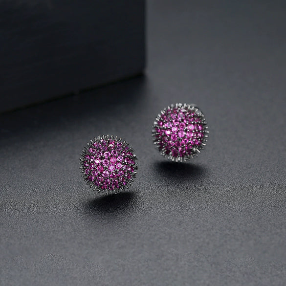 Simple Geometric Pointed Crystal Stud Earrings With Micro Inlaid Zircon Electroplated Copper Spherical Ear Jewelry