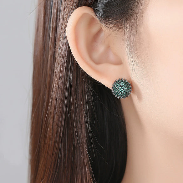 Simple Geometric Pointed Crystal Stud Earrings With Micro Inlaid Zircon Electroplated Copper Spherical Ear Jewelry
