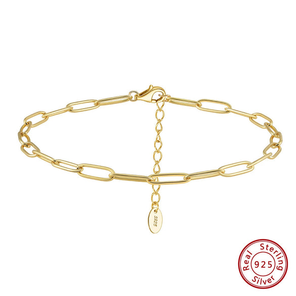 Simple Geometric S925 Sterling Silver Paper Clip Chain Anklet For Women
