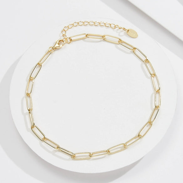 Simple Geometric S925 Sterling Silver Paper Clip Chain Anklet For Women