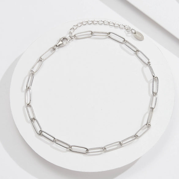 Simple Geometric S925 Sterling Silver Paper Clip Chain Anklet For Women