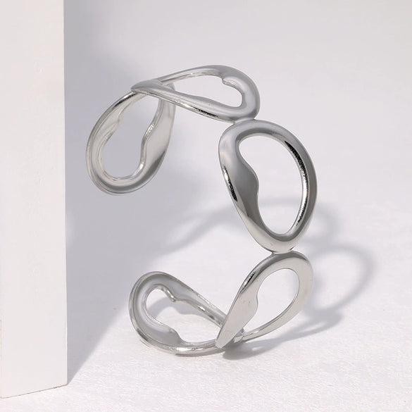 Simple Geometric Smooth Stainless Steel Open Bracelet For Women With Electroplating Treatment Minimalist And Irregular Personality Style