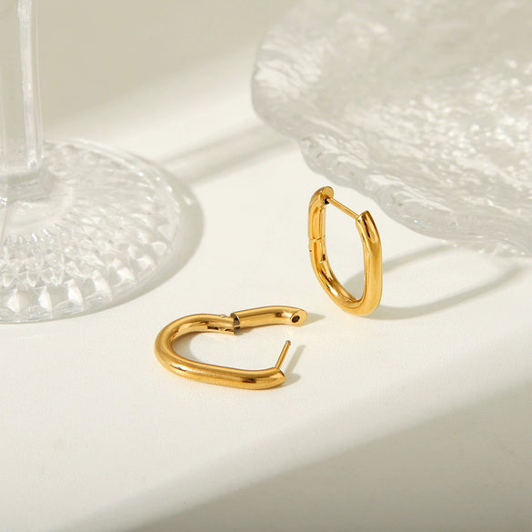 Simple Geometric Stainless Steel Goldplated Earrings For Women