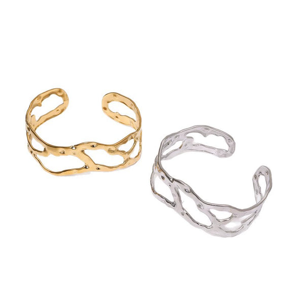Simple Geometric Stainless Steel Open Bracelet With 18K Gold Tone Electroplated Finish For Women Light Luxury Style
