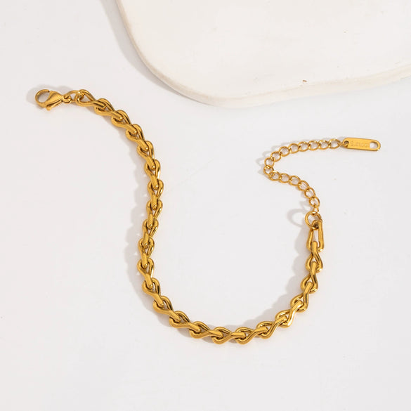 Simple Geometric Stainless Steel Side Chain Necklace Bracelet Anklet Suit With Pvd Furnace Vacuum Real Gold Plating