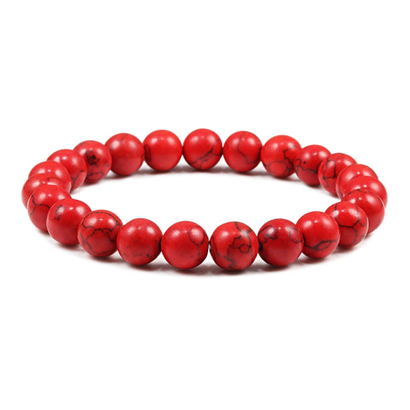 Simple Geometric Stone Elastic Beaded Bracelet With Polished Turquoise Look Beads Unisex Yoga Hand Bracelet
