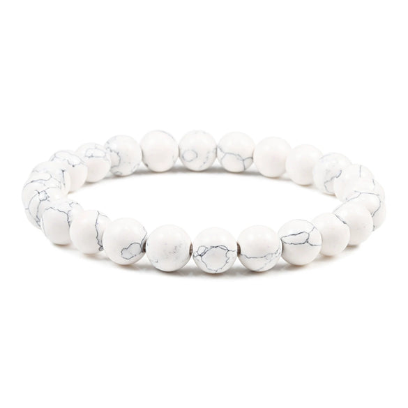 Simple Geometric Stone Elastic Beaded Bracelet With Polished Turquoise Look Beads Unisex Yoga Hand Bracelet