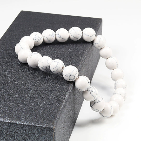 Simple Geometric Stone Elastic Beaded Bracelet With Polished Turquoise Look Beads Unisex Yoga Hand Bracelet