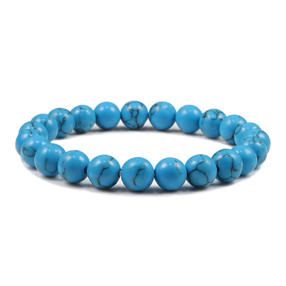 Simple Geometric Stone Elastic Beaded Bracelet With Polished Turquoise Look Beads Unisex Yoga Hand Bracelet