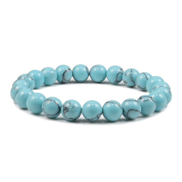 Simple Geometric Stone Elastic Beaded Bracelet With Polished Turquoise Look Beads Unisex Yoga Hand Bracelet