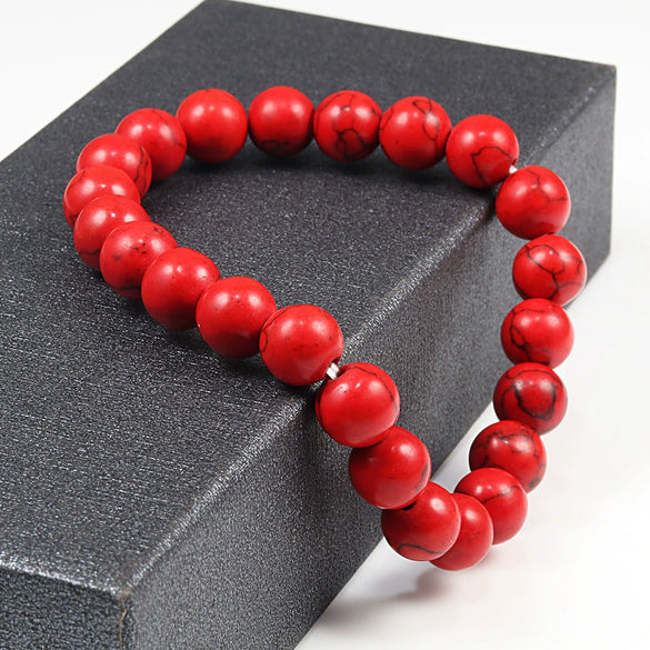 Simple Geometric Stone Elastic Beaded Bracelet With Polished Turquoise Look Beads Unisex Yoga Hand Bracelet