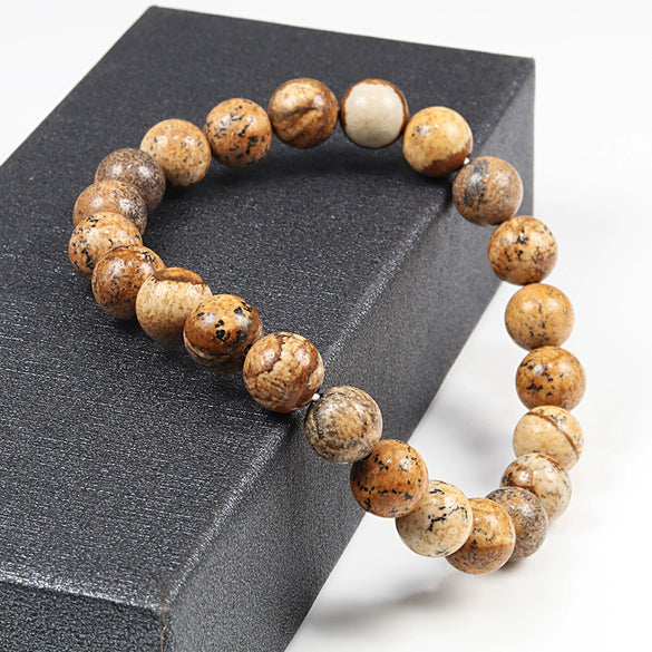 Simple Geometric Stone Elastic Beaded Bracelet With Polished Turquoise Look Beads Unisex Yoga Hand Bracelet