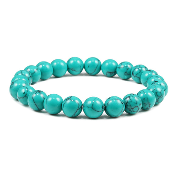 Simple Geometric Stone Elastic Beaded Bracelet With Polished Turquoise Look Beads Unisex Yoga Hand Bracelet