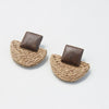 Simple Geometric Straw Bamboo Rattan Earrings With Wood And Leopard Print Acrylic Handcrafted Epoxy Dangle Earrings For Girls