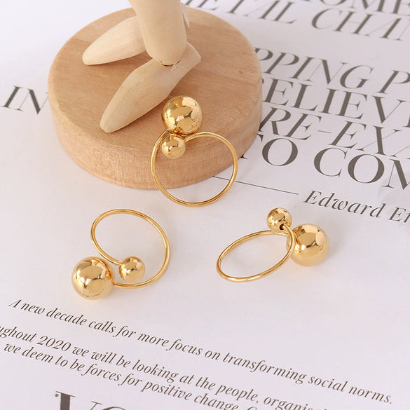 Simple Geometric Titanium Steel Open Ring With Steel Ball Design And Electroplated Finish For Women