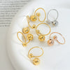 Simple Geometric Titanium Steel Open Ring With Steel Ball Design And Electroplated Finish For Women