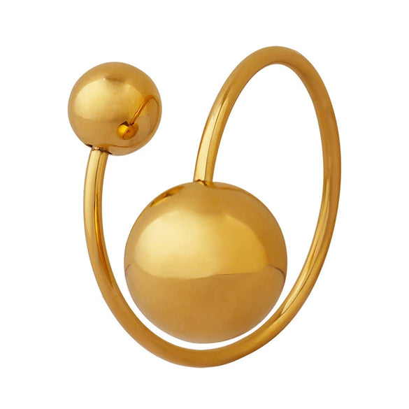 Simple Geometric Titanium Steel Open Ring With Steel Ball Design And Electroplated Finish For Women