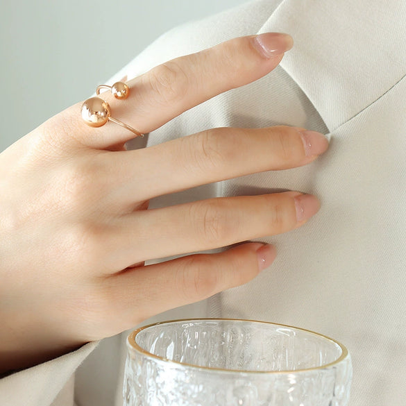 Simple Geometric Titanium Steel Open Ring With Steel Ball Design And Electroplated Finish For Women