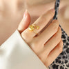 Simple Geometric Titanium Steel Open Ring With Steel Ball Design And Electroplated Finish For Women