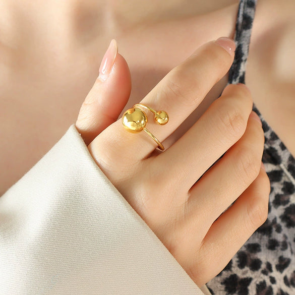 Simple Geometric Titanium Steel Open Ring With Steel Ball Design And Electroplated Finish For Women