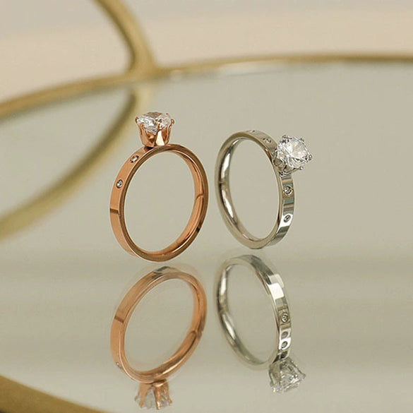 Simple Geometric Titanium Steel Zircon Ring For Women Rose Gold Electroplated Fashion Index Finger Jewelry