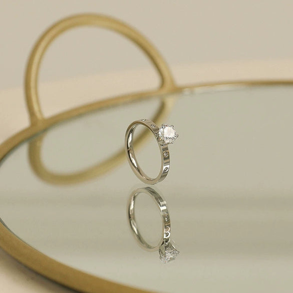 Simple Geometric Titanium Steel Zircon Ring For Women Rose Gold Electroplated Fashion Index Finger Jewelry
