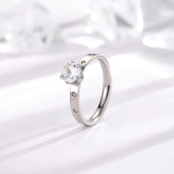 Simple Geometric Titanium Steel Zircon Ring For Women Rose Gold Electroplated Fashion Index Finger Jewelry